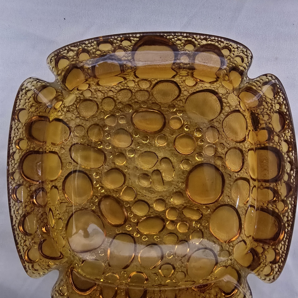 Vtg MCM Libbey Amber Glass Ashtray Pebble Bubble Square Retro